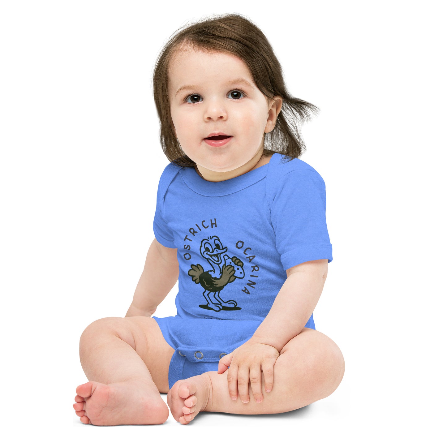 Ostrich / Ocarina -- "Animals with Instruments" Baby One-piece