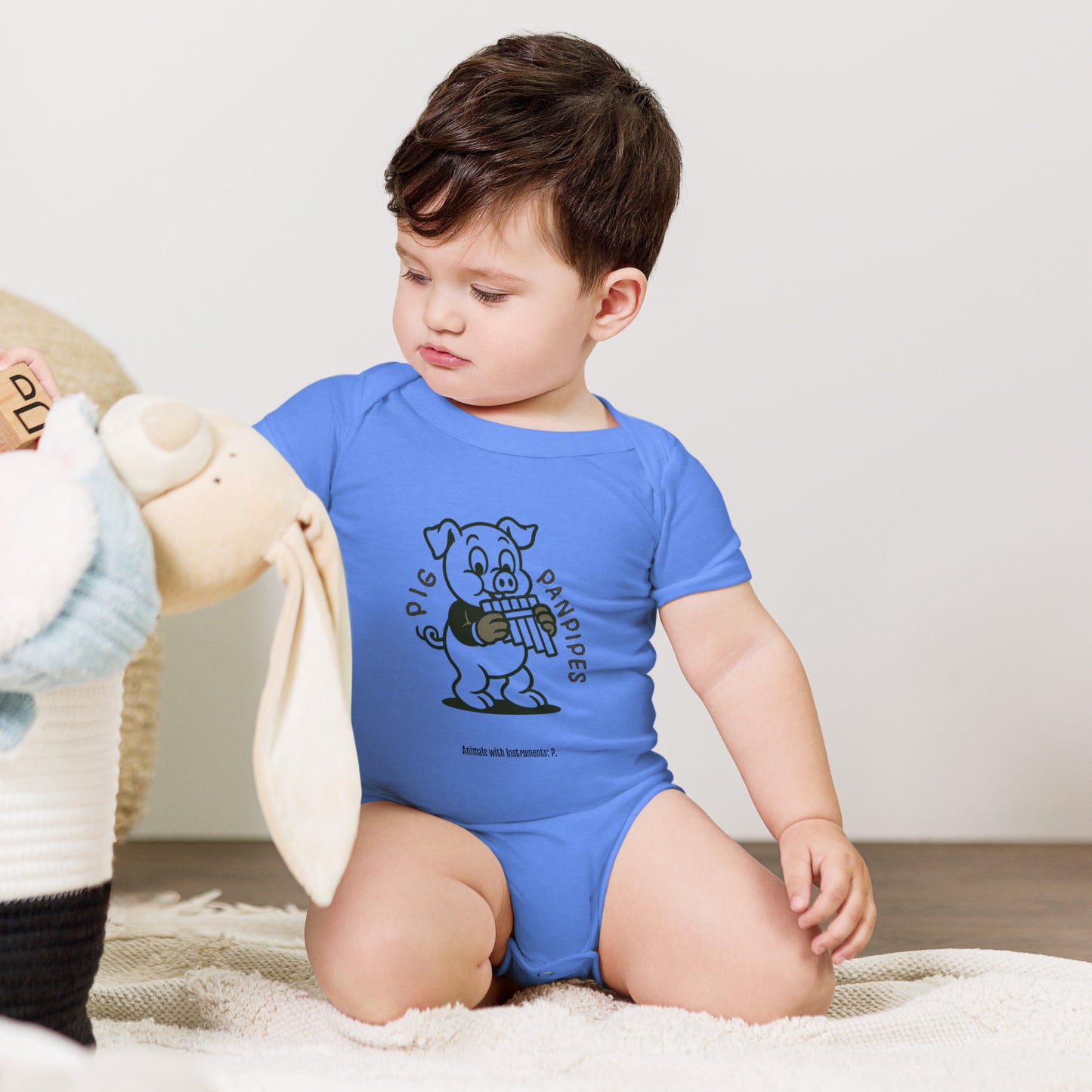 Pig / Panpipes -- "Animals with Instruments" Baby One-piece
