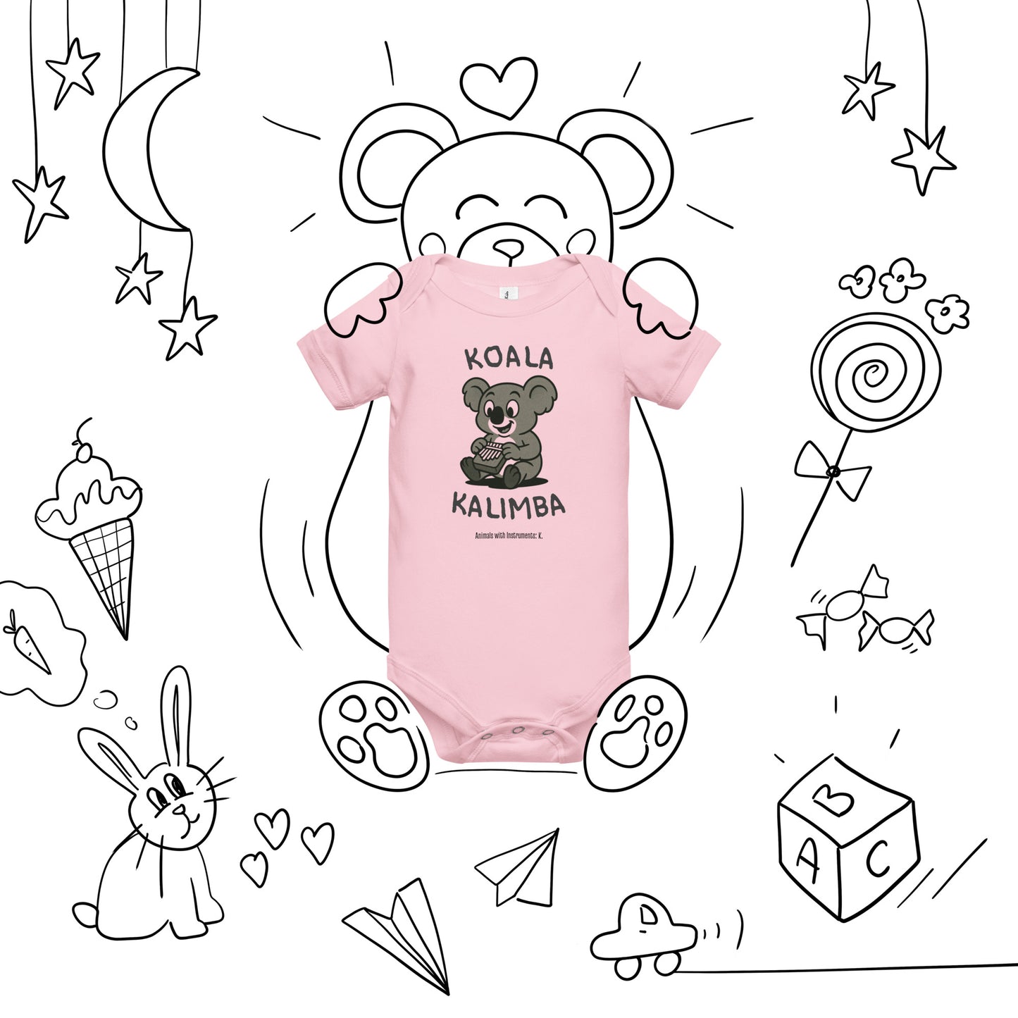 Koala / Kalimba -- "Animals with Instruments" Baby One-piece