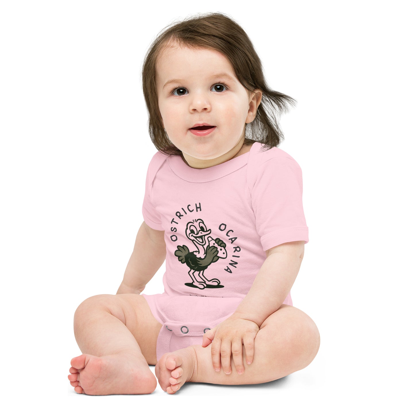 Ostrich / Ocarina -- "Animals with Instruments" Baby One-piece