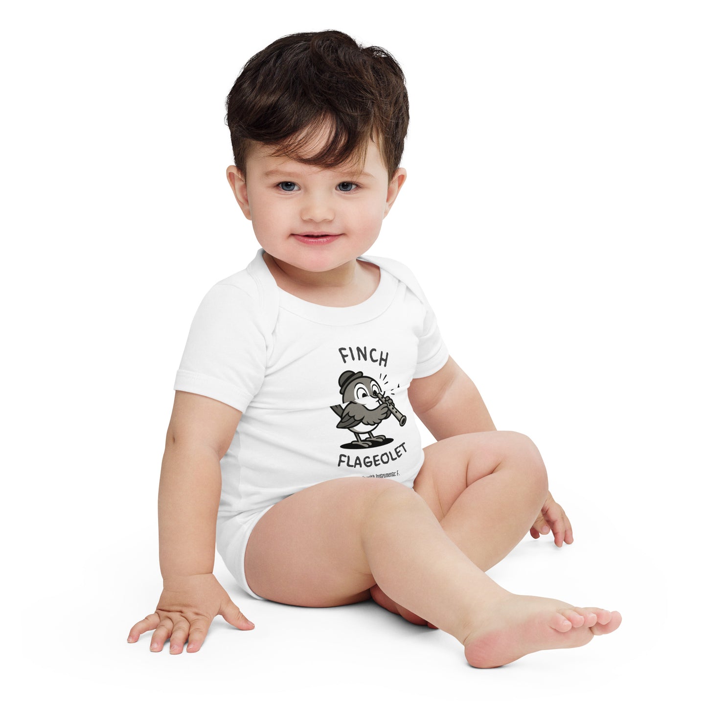 Finch / Flageolet -- "Animals with Instruments" Baby One-piece