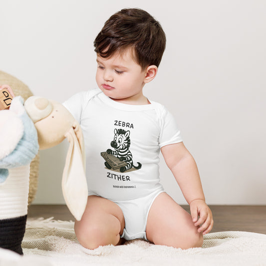 Zebra / Zither -- "Animals with Instruments" Baby One-piece