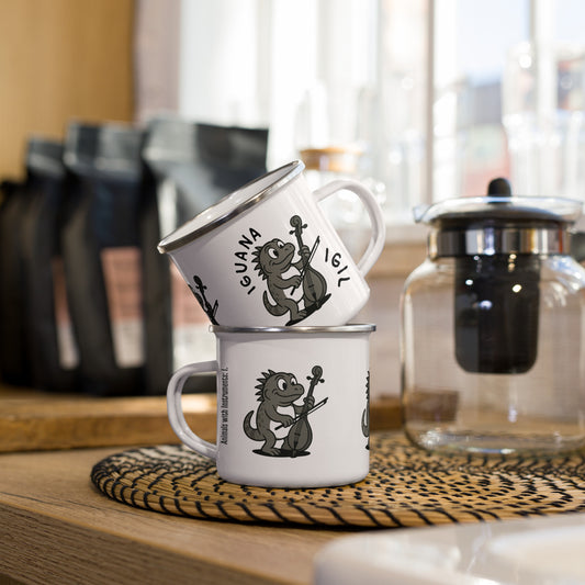 Iguana / Igil -- "Animals with Instruments" Enamel Mug, 12 oz