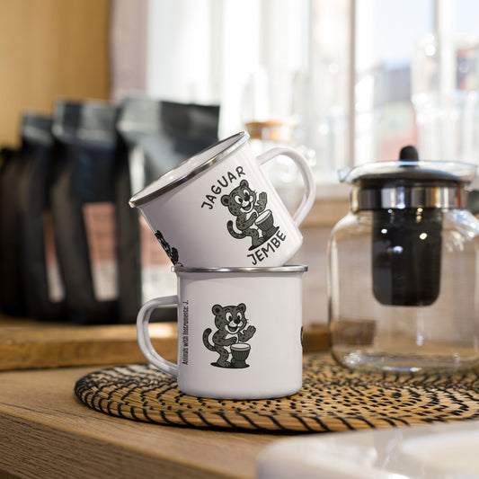 Jaguar / Jembe -- "Animals with Instruments" Enamel Mug, 12 oz