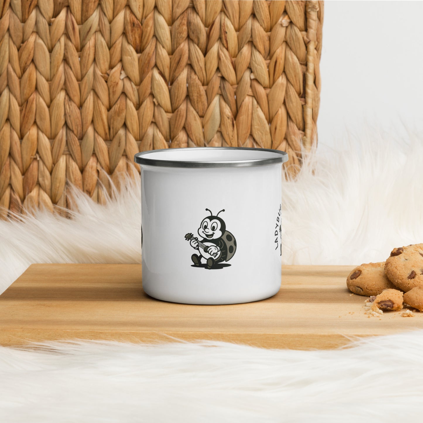 Ladybug / Lute -- "Animals with Instruments" Enamel Mug, 12 oz
