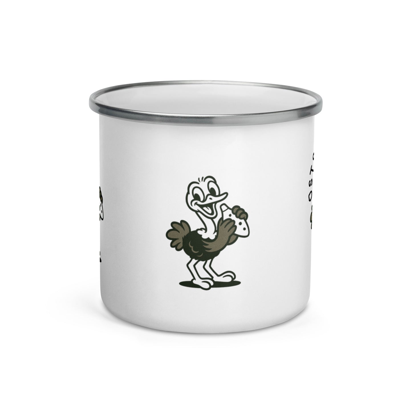 Ostrich / Ocarina -- "Animals with Instruments" Enamel Mug, 12 oz