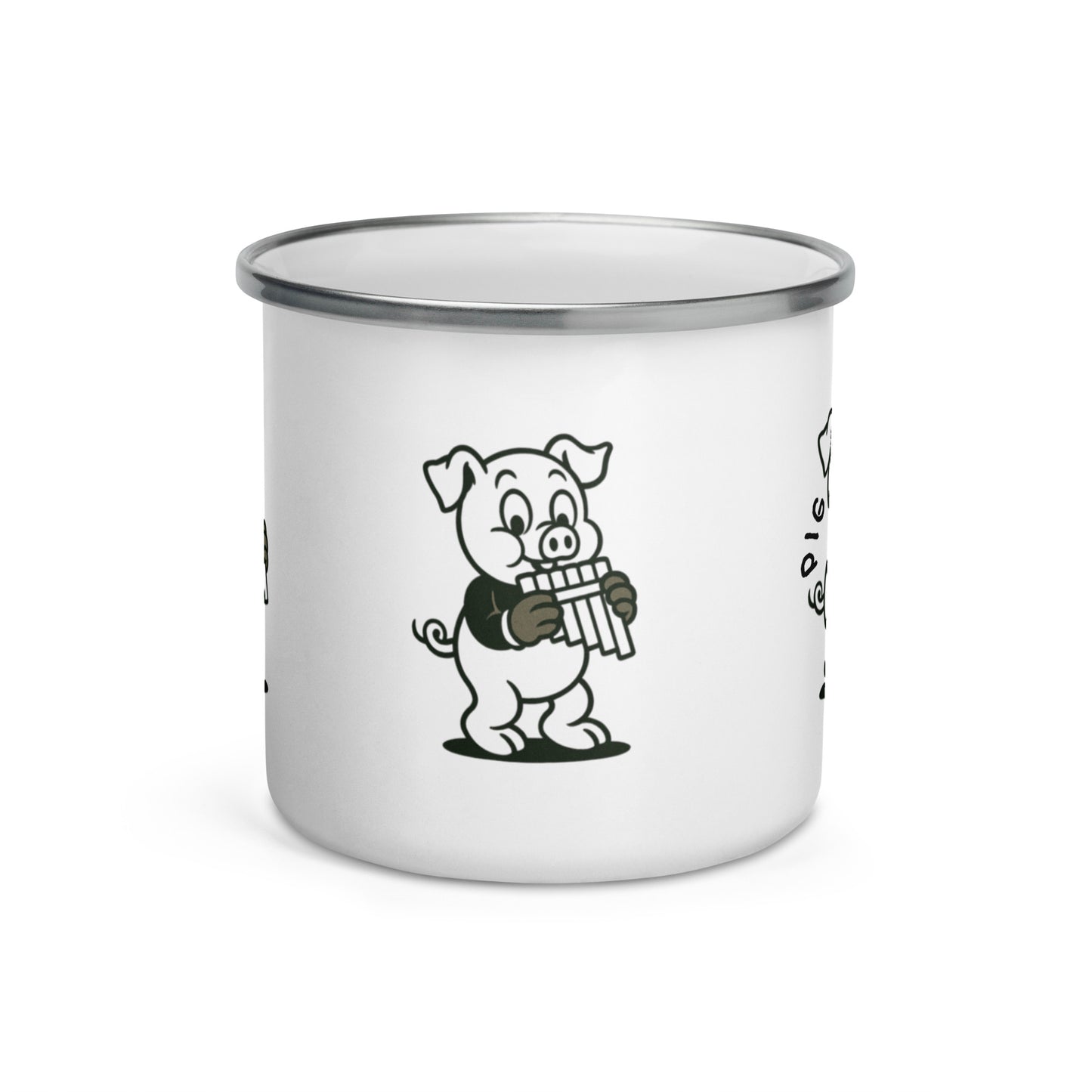 Pig / Panpipes -- "Animals with Instruments" Enamel Mug, 12 oz