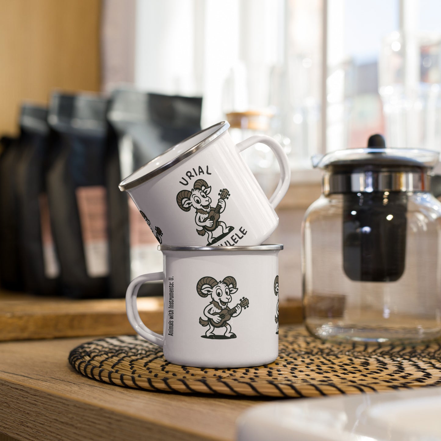 Urial / Ukulele -- "Animals with Instruments" Enamel Mug, 12 oz