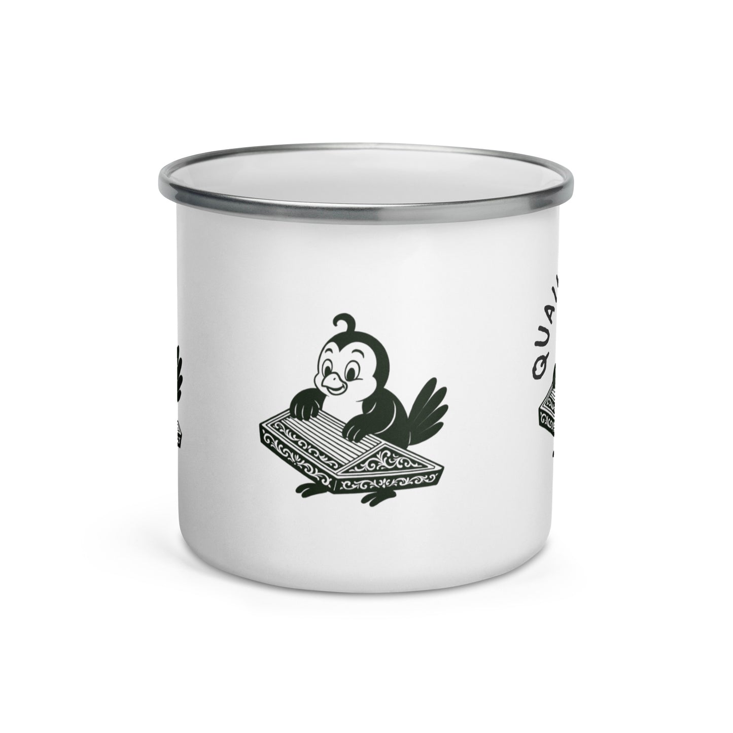 Quail / Qanun -- "Animals with Instruments" Enamel Mug, 12 oz