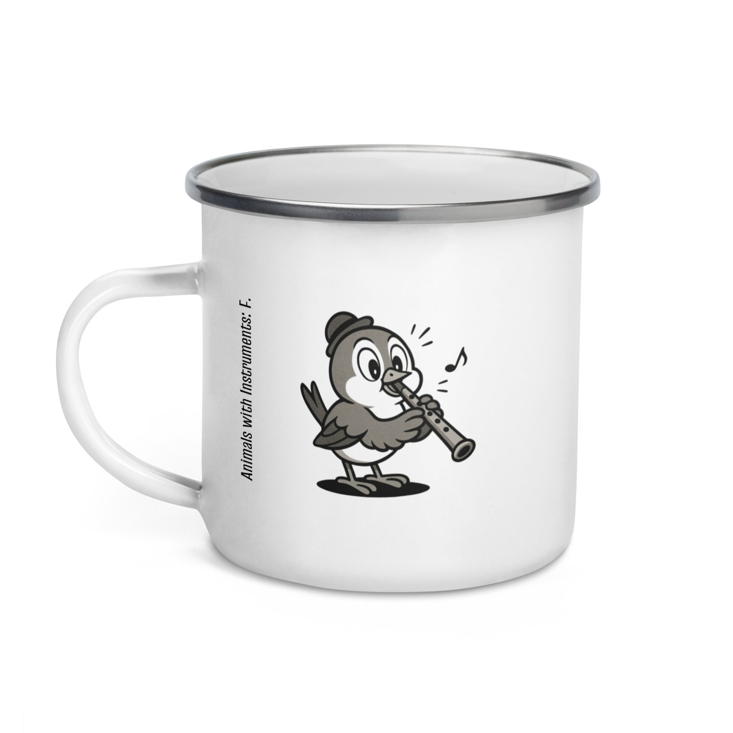 Finch / Flageolet -- "Animals with Instruments" Enamel Mug, 12 oz