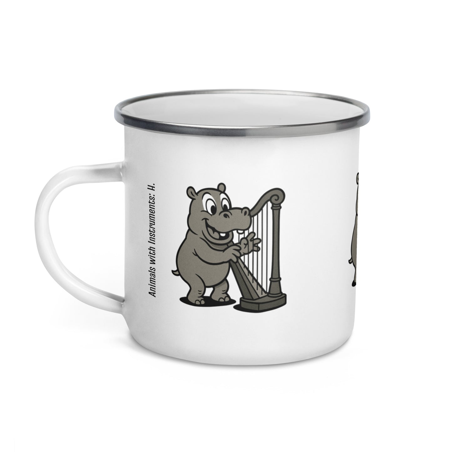 Hippopotamus / Harp -- "Animals with Instruments" Enamel Mug, 12 oz