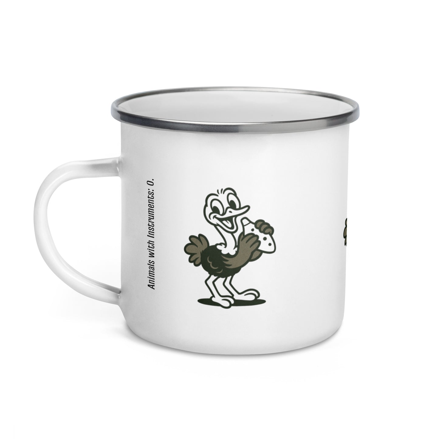 Ostrich / Ocarina -- "Animals with Instruments" Enamel Mug, 12 oz