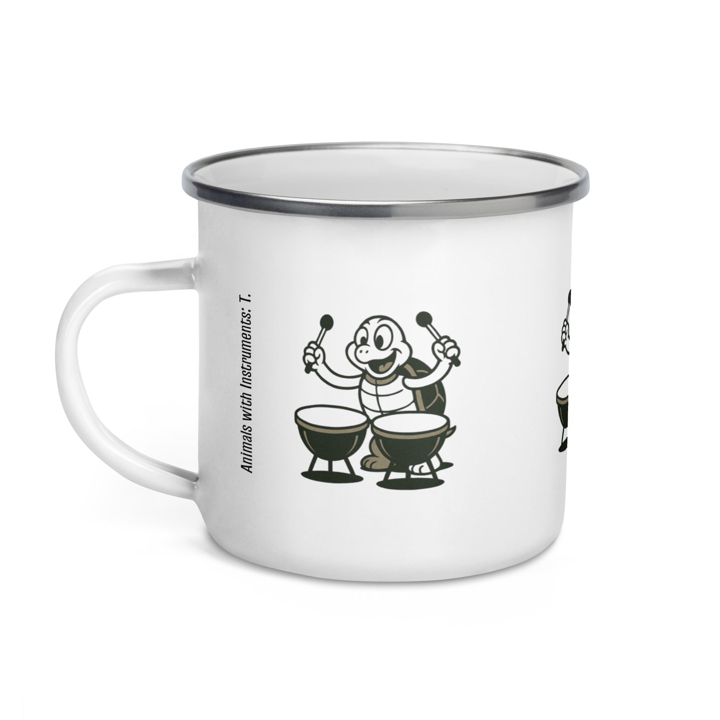 Tortoise / Timpani -- "Animals with Instruments" Enamel Mug, 12 oz