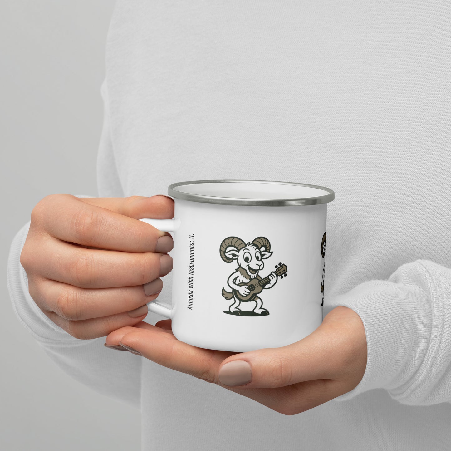 Urial / Ukulele -- "Animals with Instruments" Enamel Mug, 12 oz