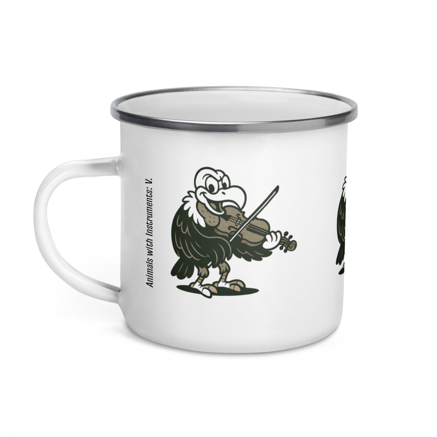 Vulture / Viola -- "Animals with Instruments" Enamel Mug, 12 oz