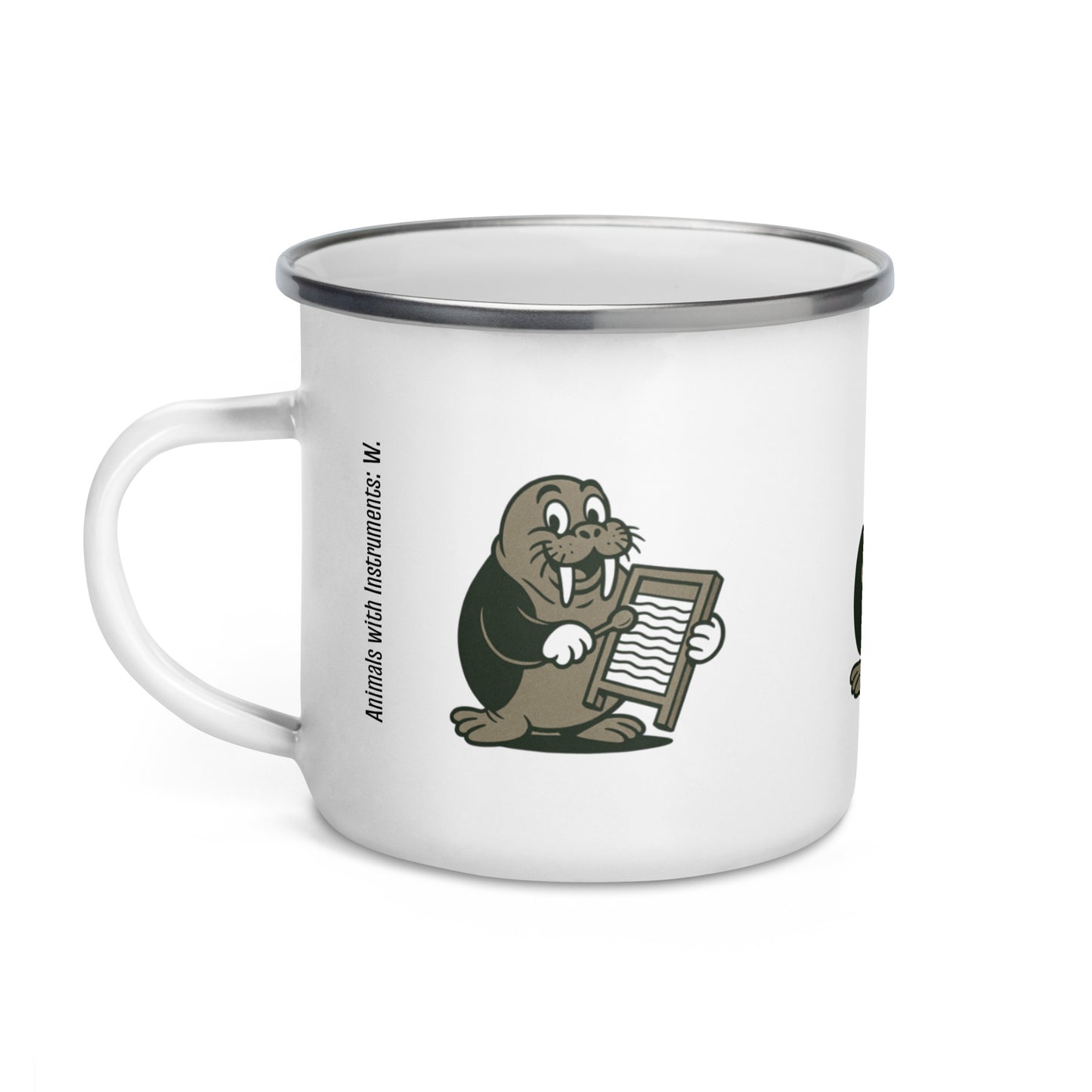 Walrus / Washboard -- "Animals with Instruments" Enamel Mug, 12 oz
