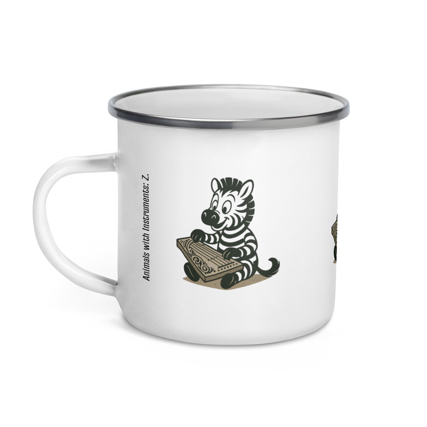 Zebra / Zither -- "Animals with Instruments" Enamel Mug, 12 oz