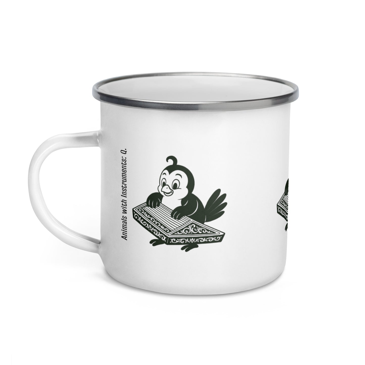 Quail / Qanun -- "Animals with Instruments" Enamel Mug, 12 oz