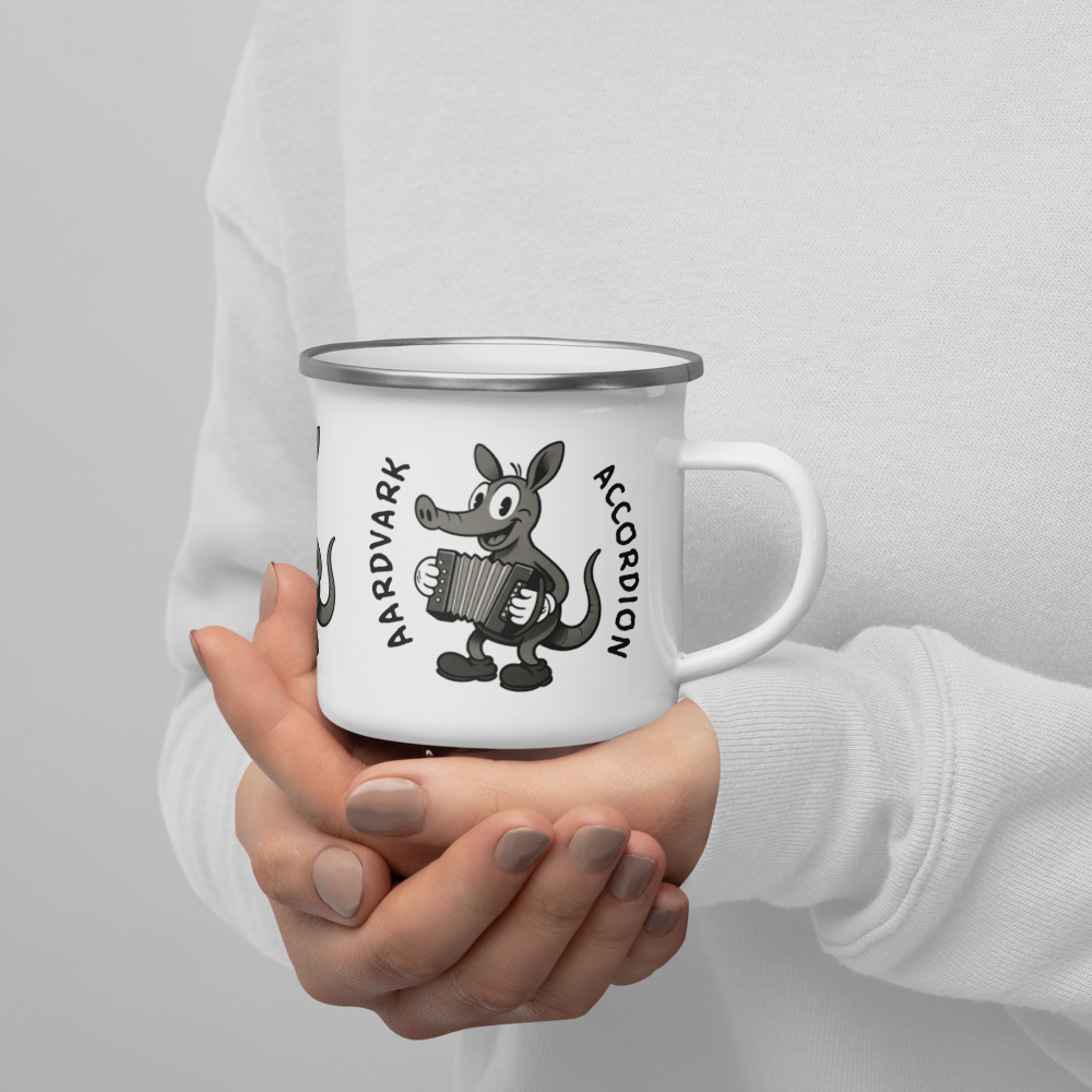Aardvark / Accordion -- "Animals with Instruments" Enamel Mug, 12 oz