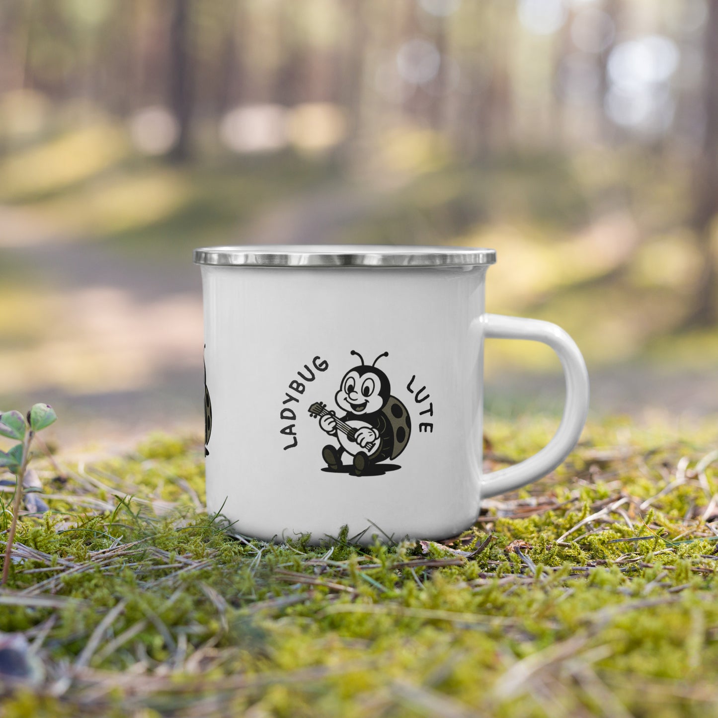 Ladybug / Lute -- "Animals with Instruments" Enamel Mug, 12 oz