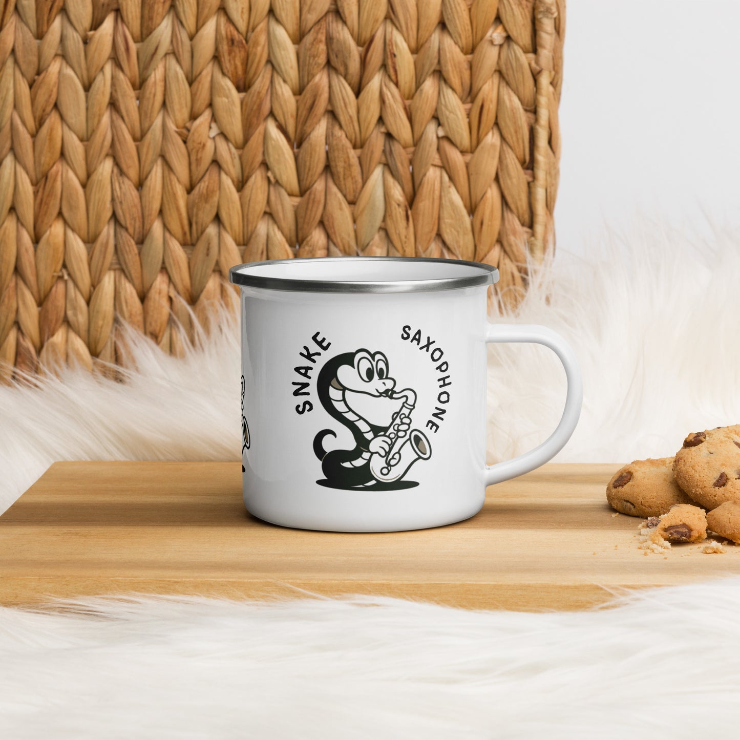 Snake / Saxophone -- "Animals with Instruments" Enamel Mug, 12 oz