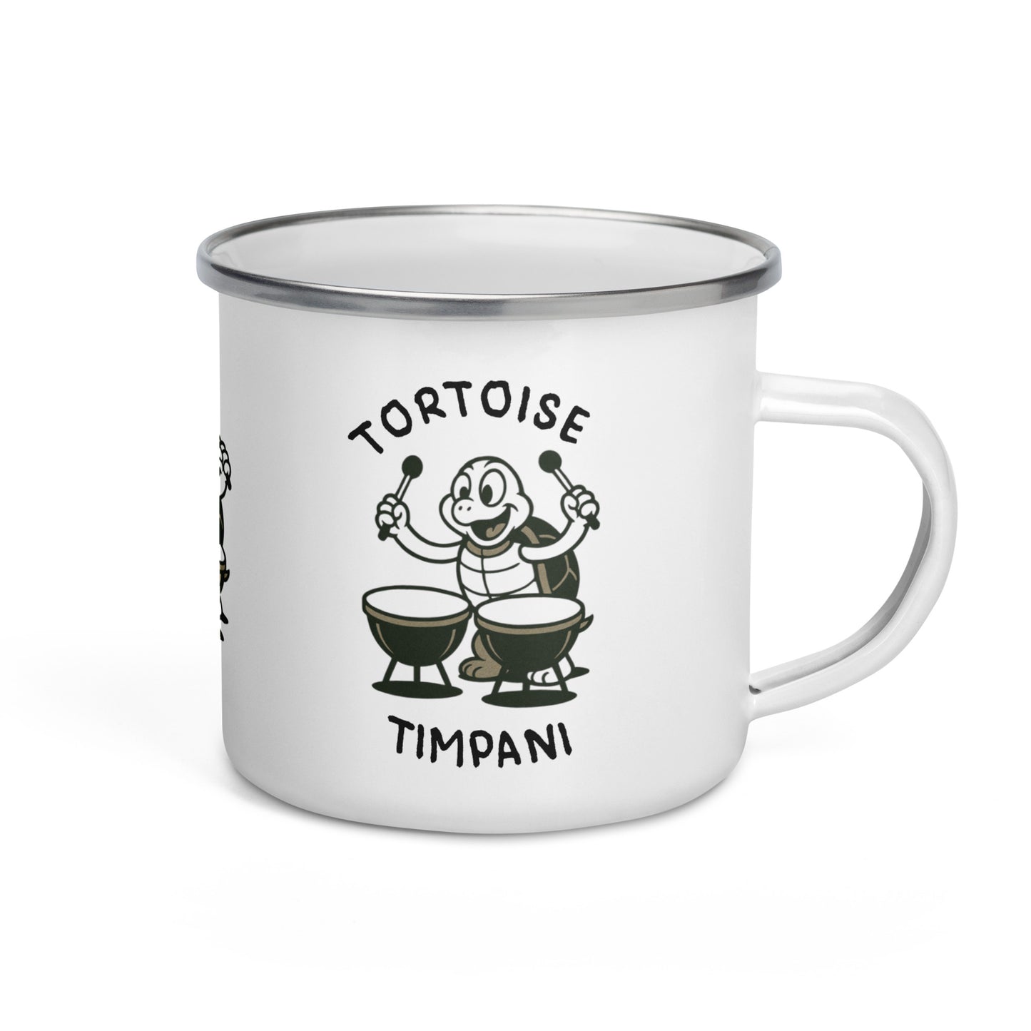 Tortoise / Timpani -- "Animals with Instruments" Enamel Mug, 12 oz