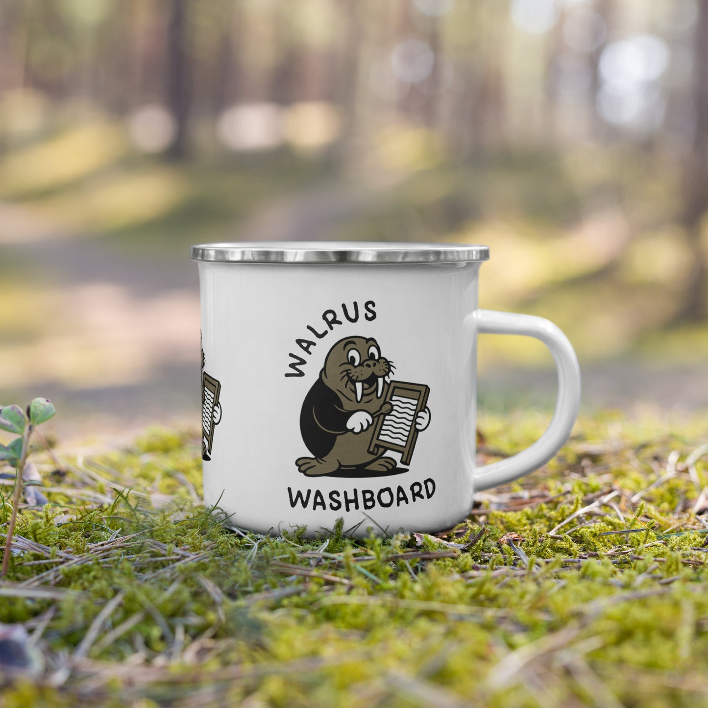 Walrus / Washboard -- "Animals with Instruments" Enamel Mug, 12 oz