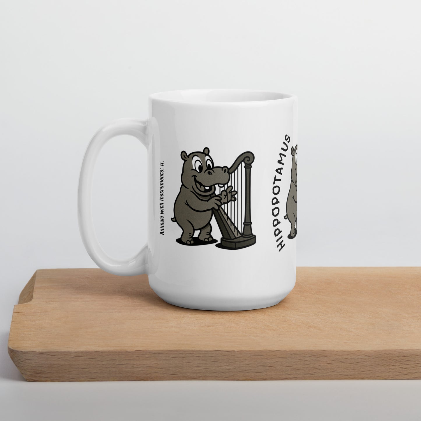 Hippopotamus / Harp -- "Animals with Instruments" Ceramic Mug, 15 oz
