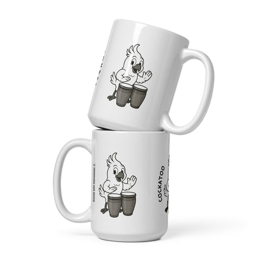 Cockatoo / Congas -- "Animals with Instruments" Ceramic Mug, 15 oz