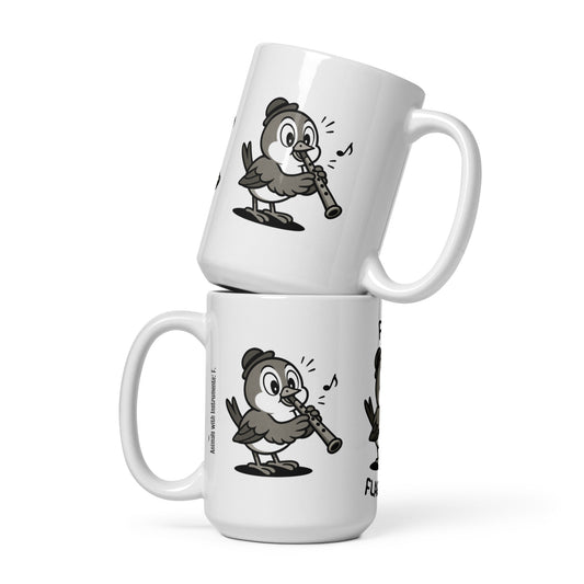 Finch / Flageolet -- "Animals with Instruments" Ceramic Mug, 15 oz