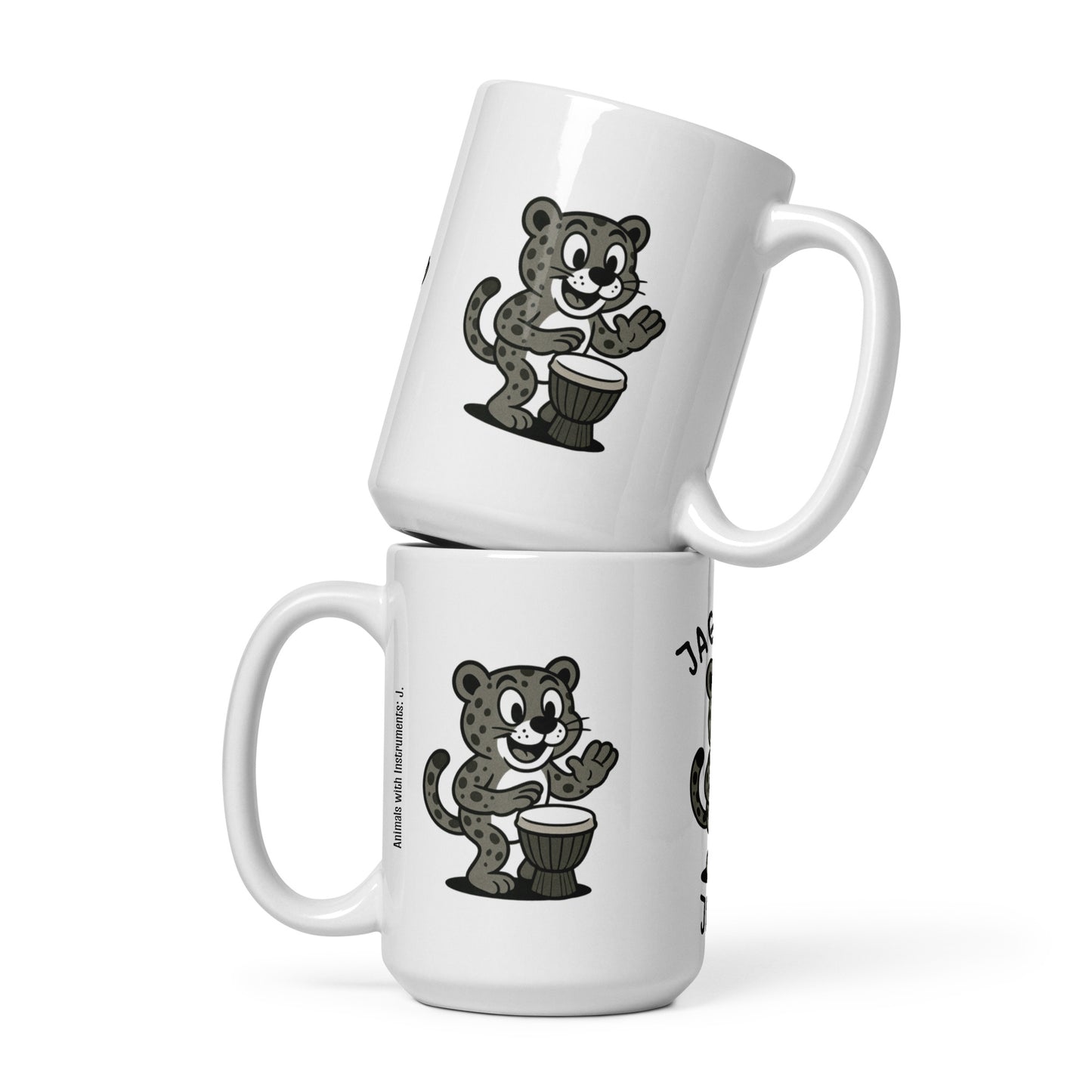Jaguar / Jembe -- "Animals with Instruments" Ceramic Mug, 15 oz