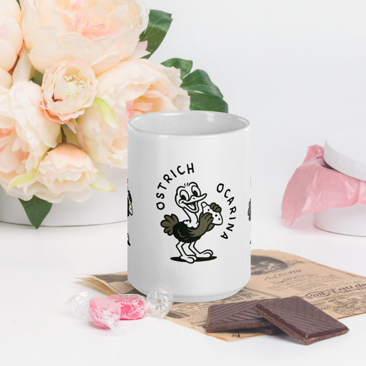 Ostrich / Ocarina -- "Animals with Instruments" Ceramic Mug, 15 oz