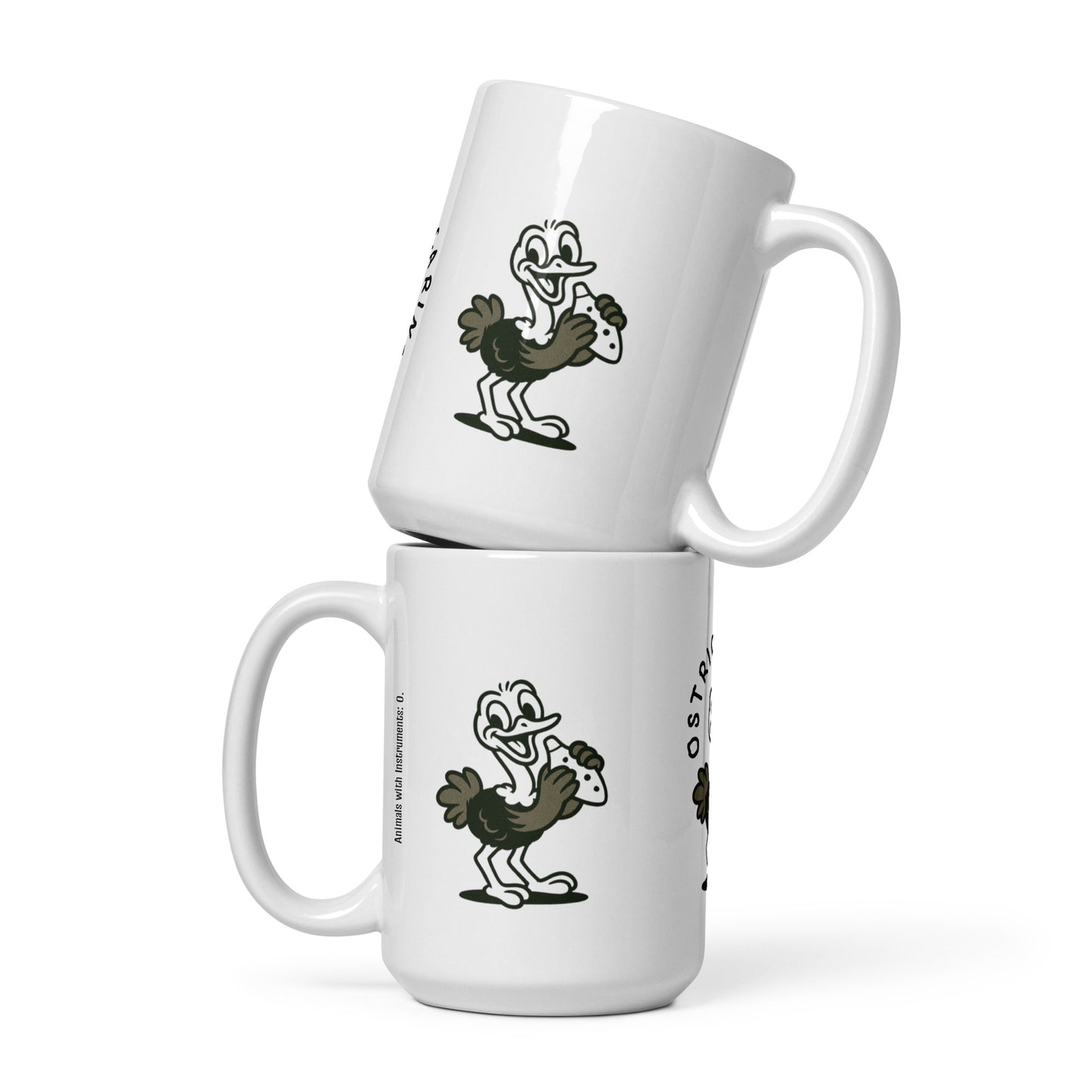 Ostrich / Ocarina -- "Animals with Instruments" Ceramic Mug, 15 oz
