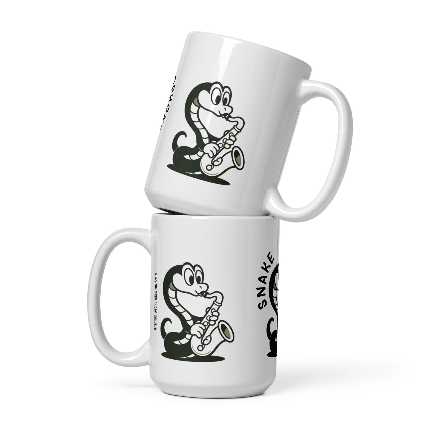 Snake / Saxophone -- "Animals with Instruments" Ceramic Mug, 15 oz
