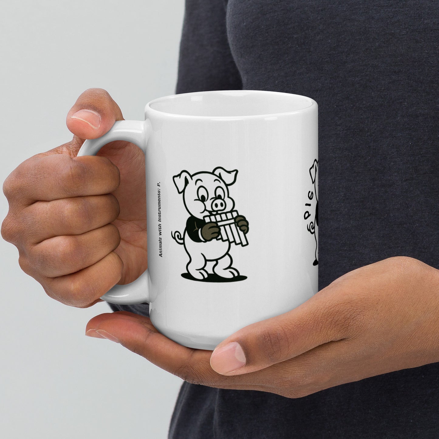 Pig / Panpipes -- "Animals with Instruments" Ceramic Mug, 15 oz