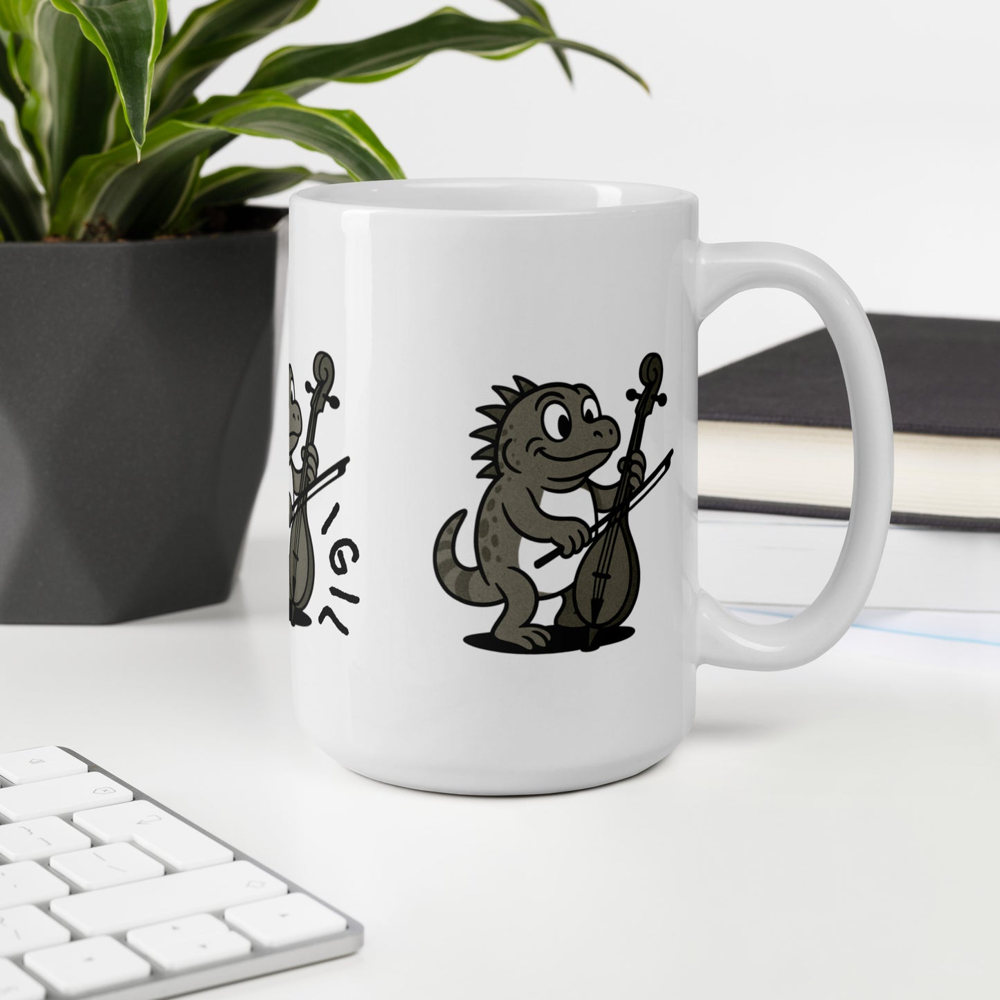 Iguana / Igil -- "Animals with Instruments" Ceramic Mug, 15 oz