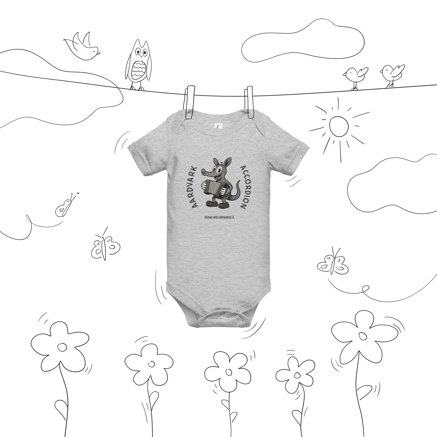 Aardvark / Accordion -- "Animals with Instruments" Baby One-piece