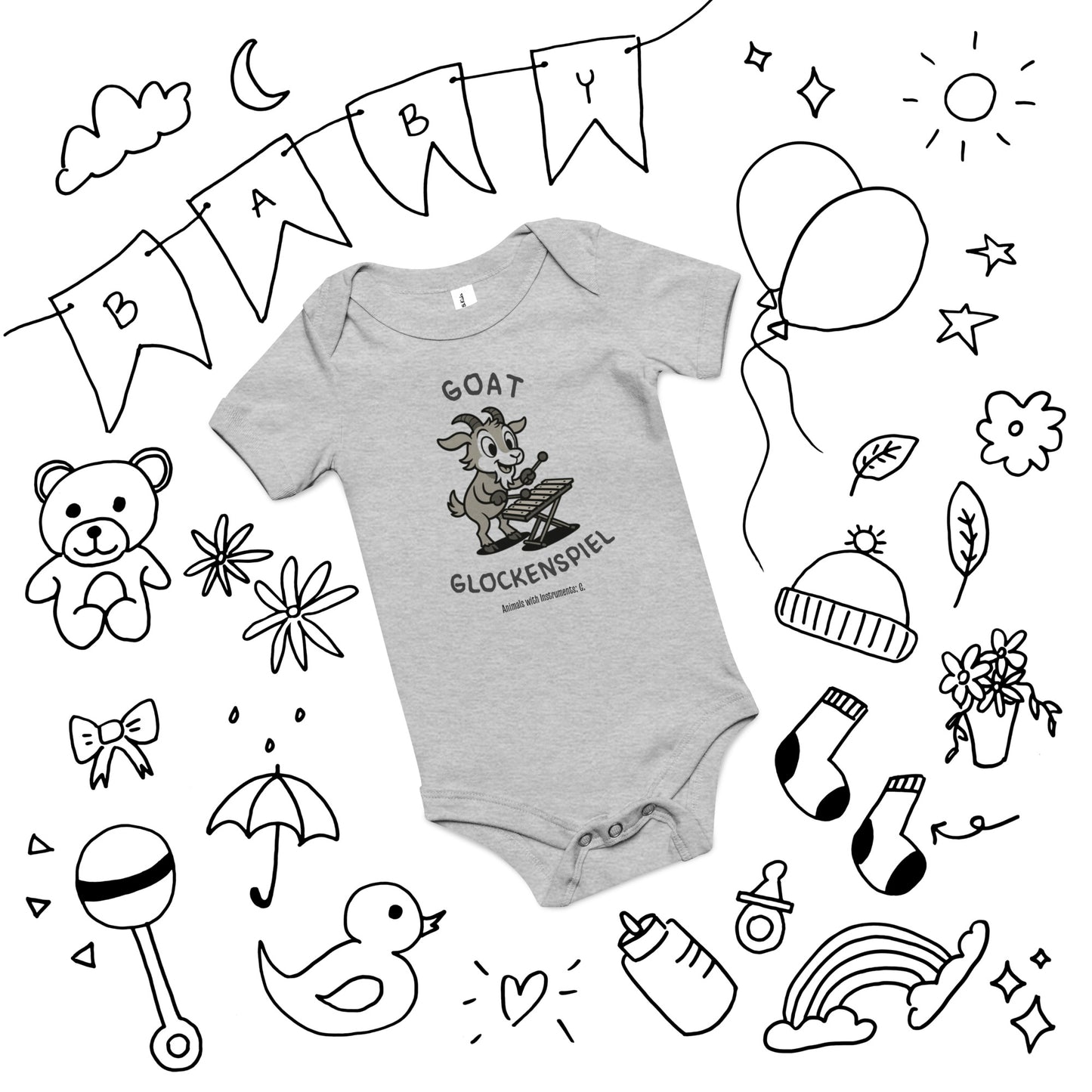 Goat / Glockenspiel -- "Animals with Instruments" Baby One-piece