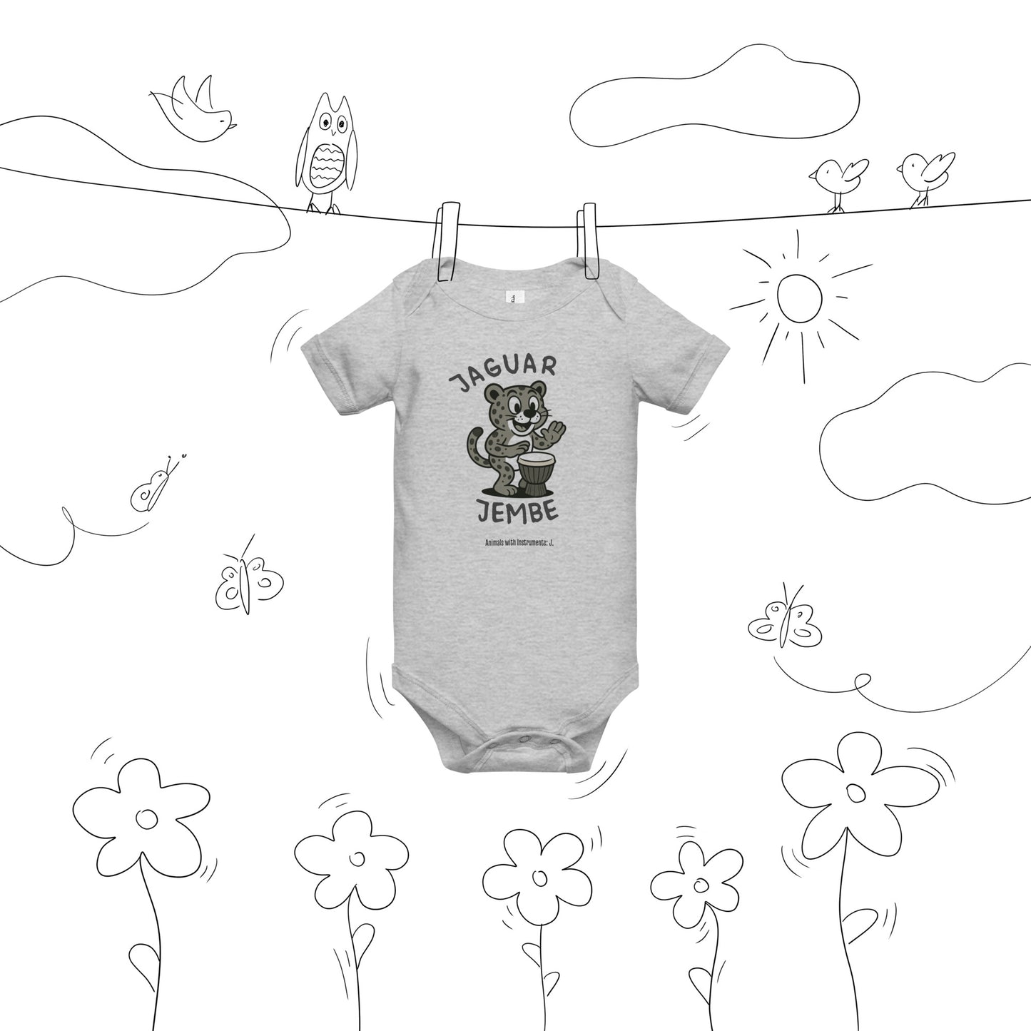 Jaguar / Jembe -- "Animals with Instruments" Baby One-piece
