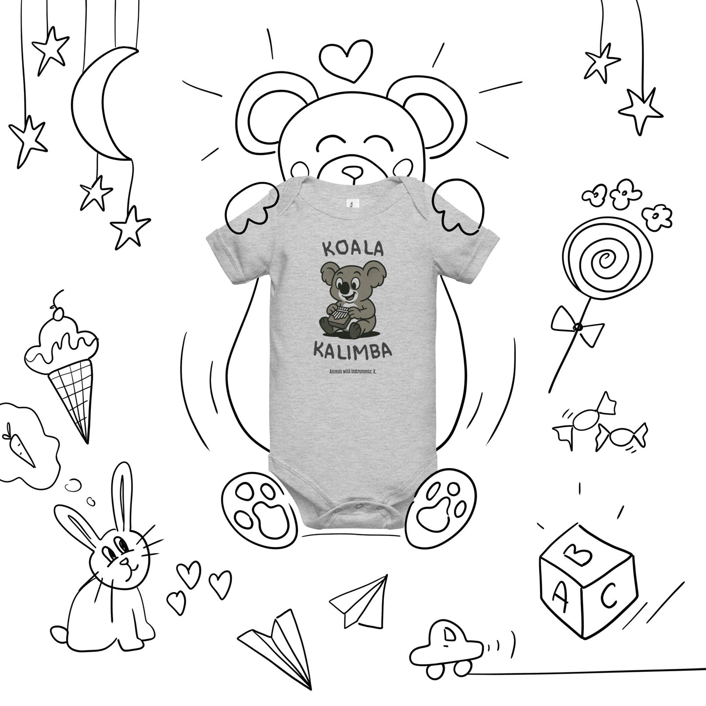 Koala / Kalimba -- "Animals with Instruments" Baby One-piece