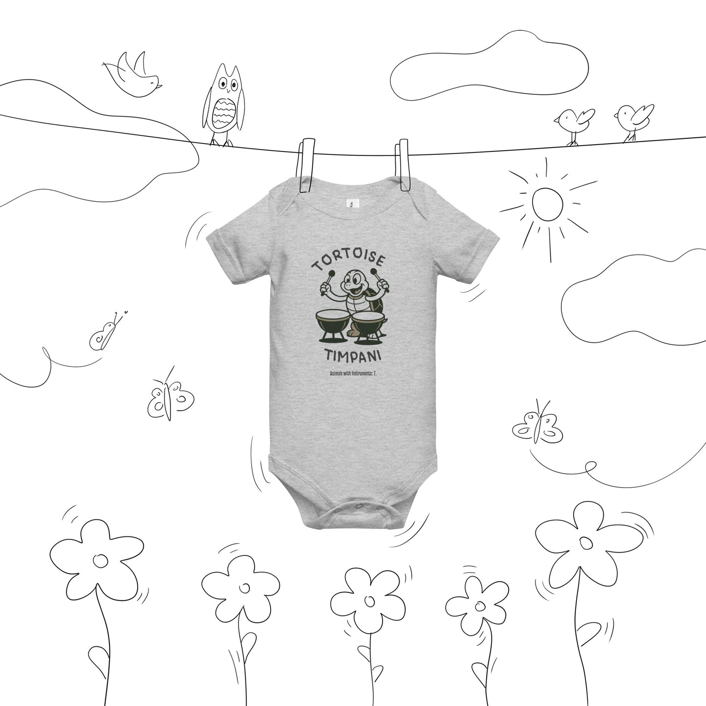 Tortoise / Timpani -- "Animals with Instruments" Baby One-piece