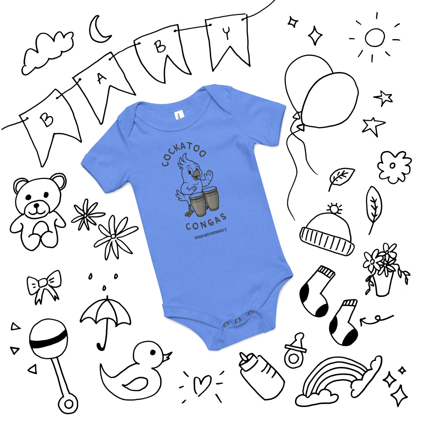 Cockatoo / Congas -- "Animals with Instruments" Baby One-piece