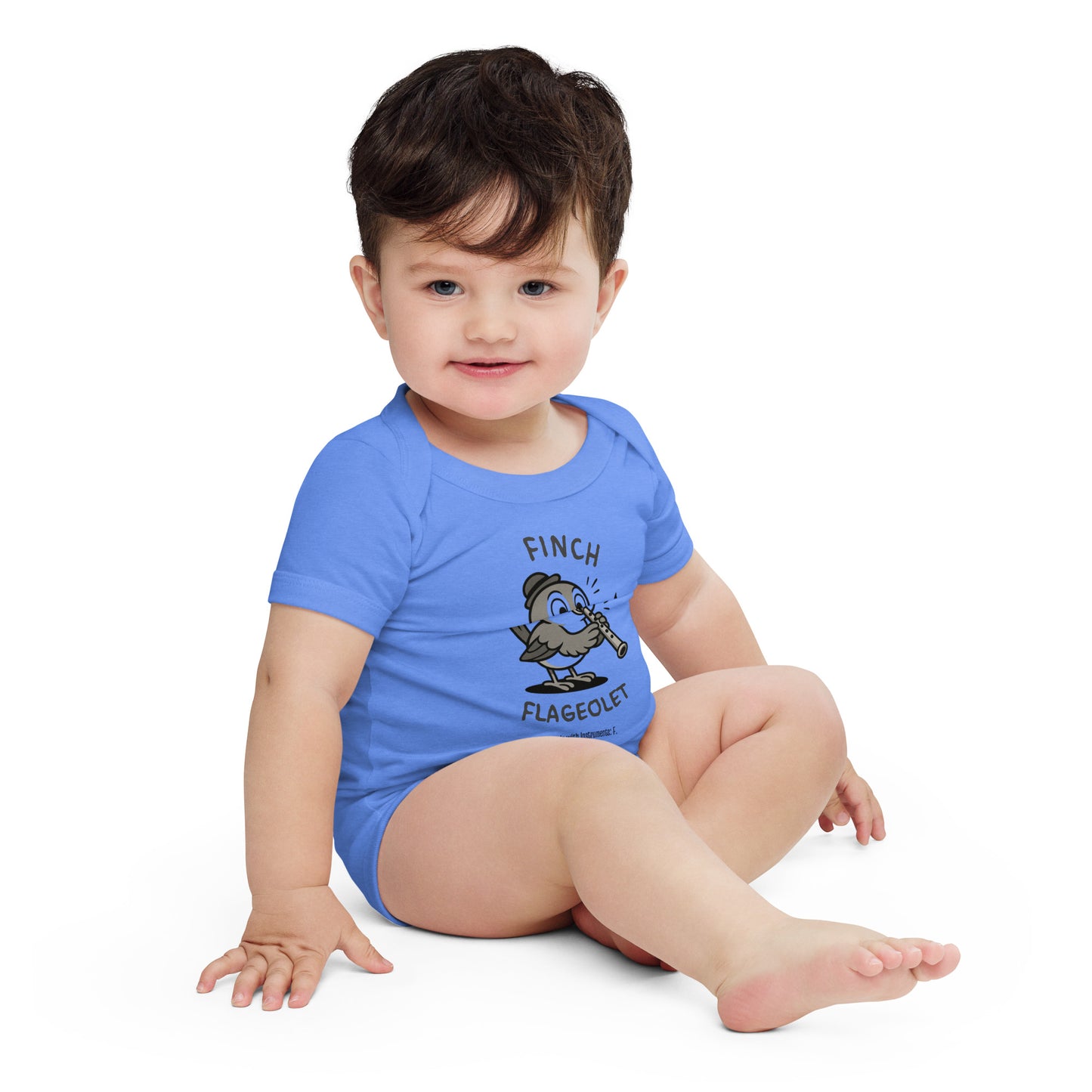 Finch / Flageolet -- "Animals with Instruments" Baby One-piece