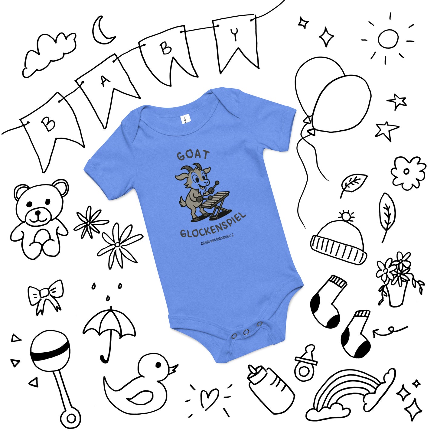 Goat / Glockenspiel -- "Animals with Instruments" Baby One-piece