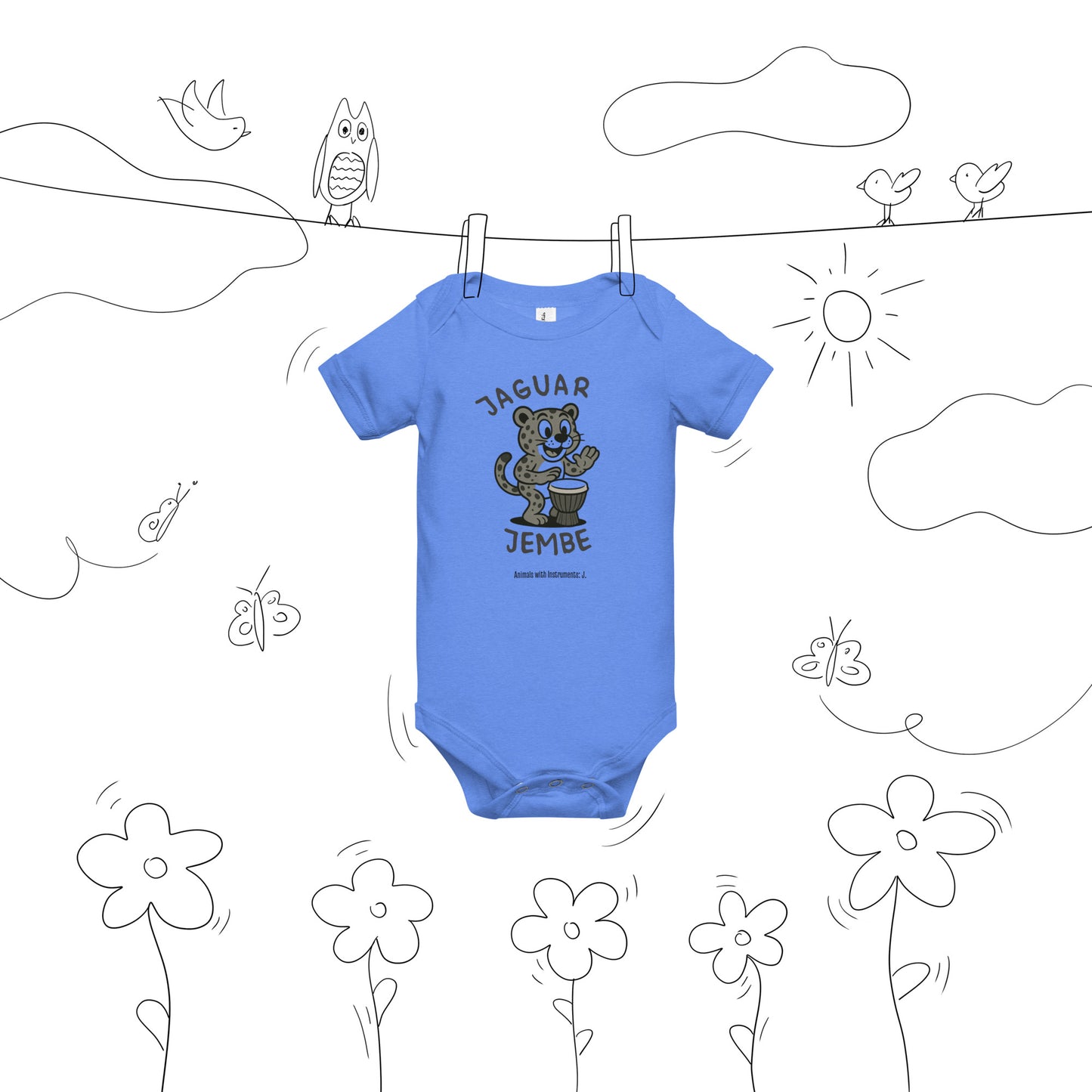 Jaguar / Jembe -- "Animals with Instruments" Baby One-piece