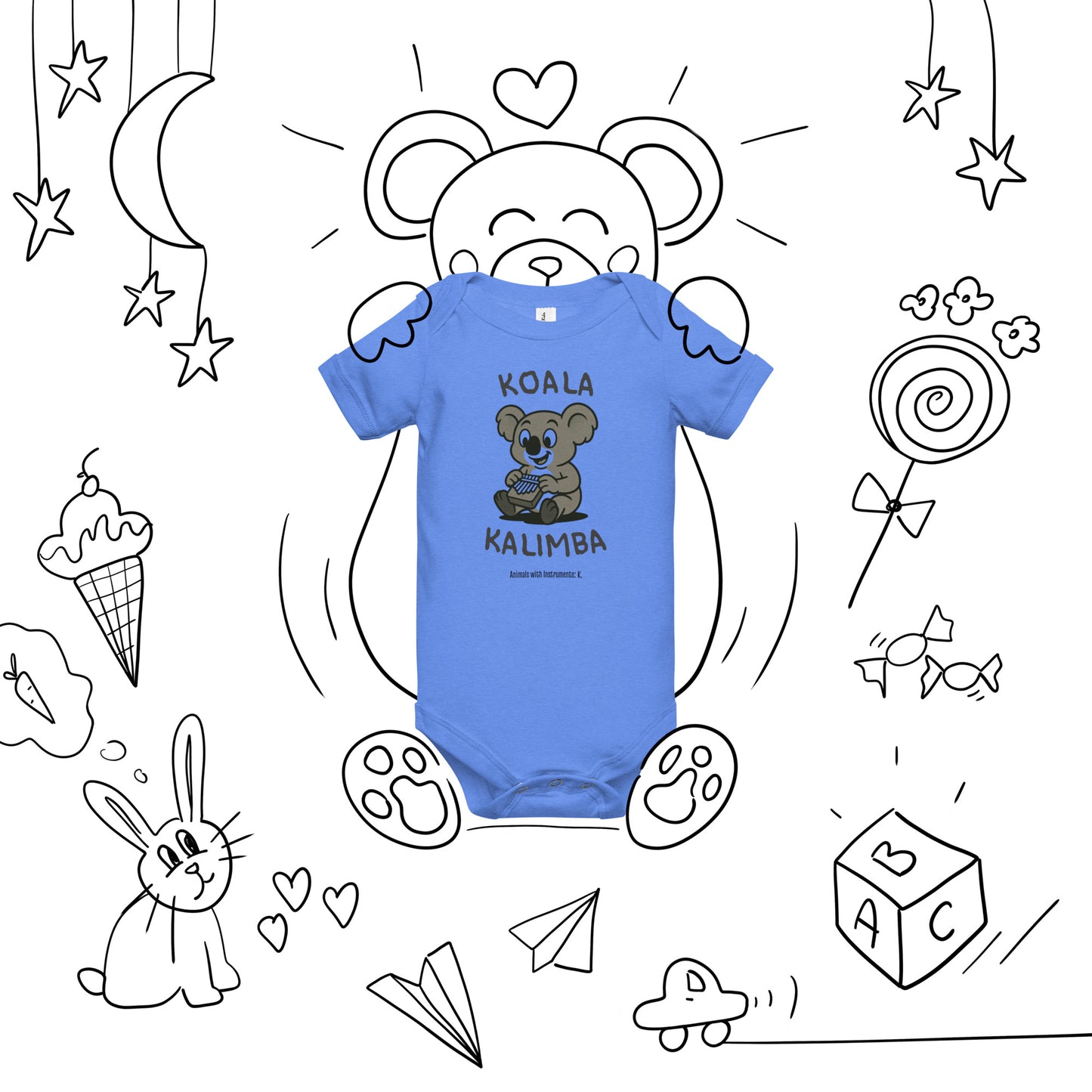 Koala / Kalimba -- "Animals with Instruments" Baby One-piece