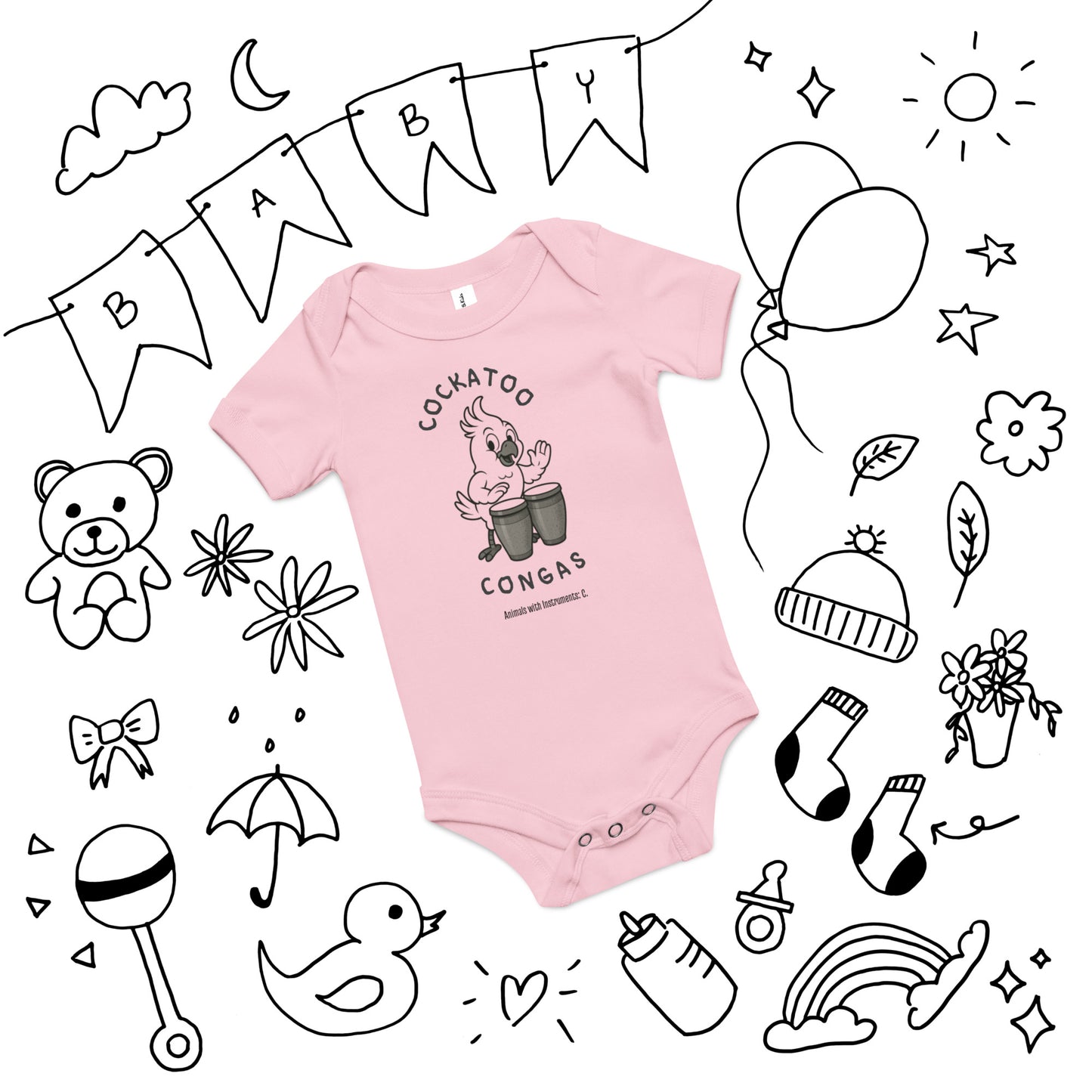 Cockatoo / Congas -- "Animals with Instruments" Baby One-piece