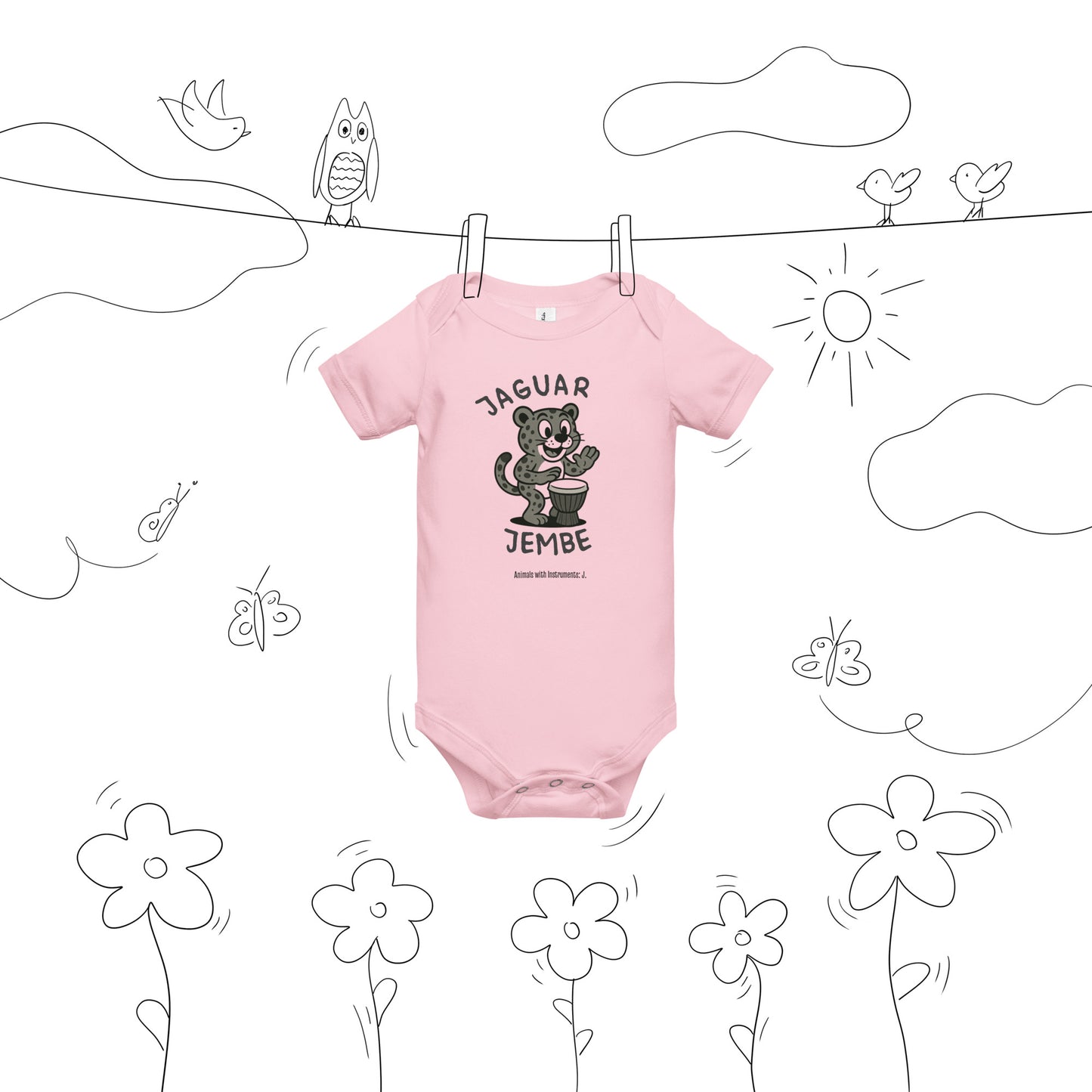 Jaguar / Jembe -- "Animals with Instruments" Baby One-piece