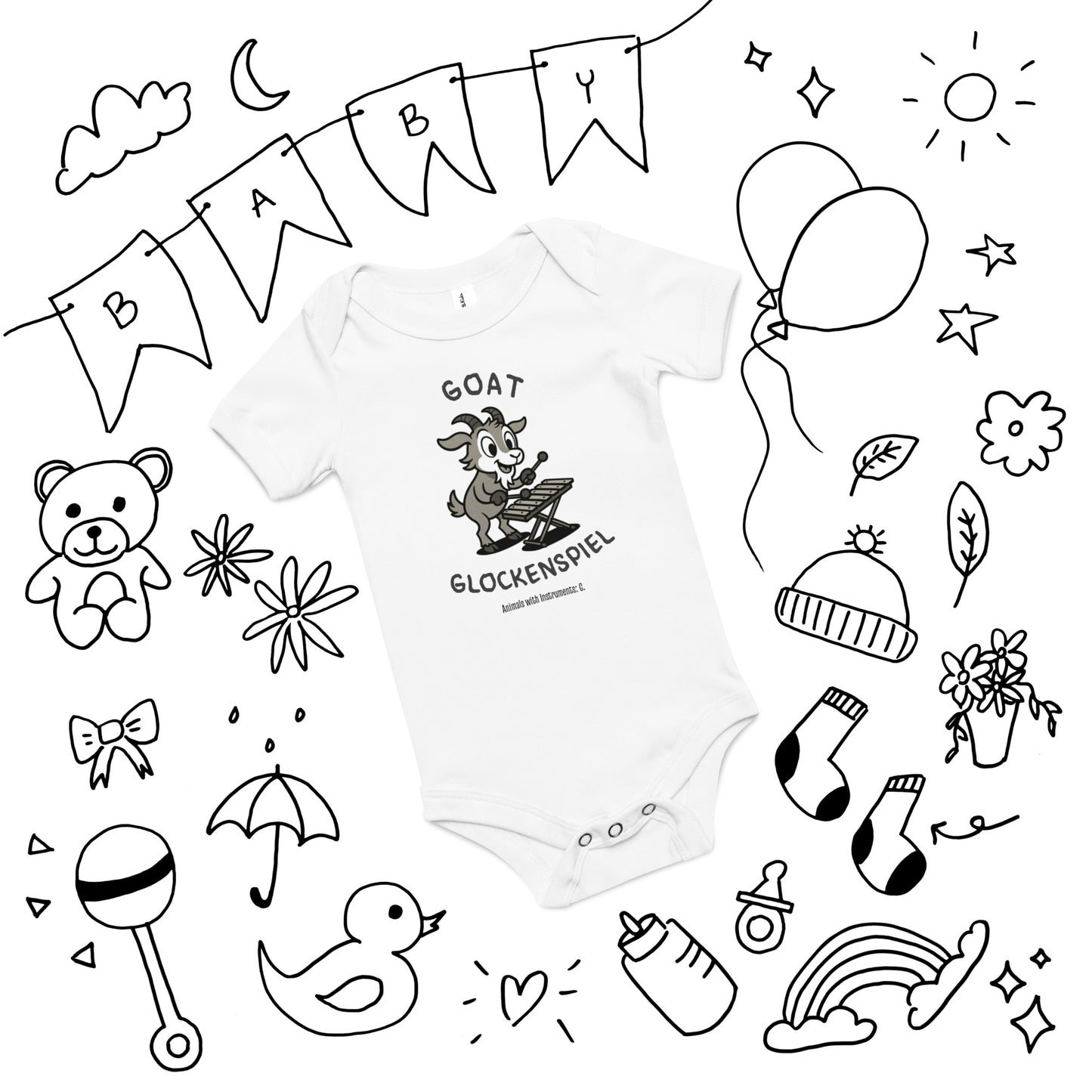 Goat / Glockenspiel -- "Animals with Instruments" Baby One-piece