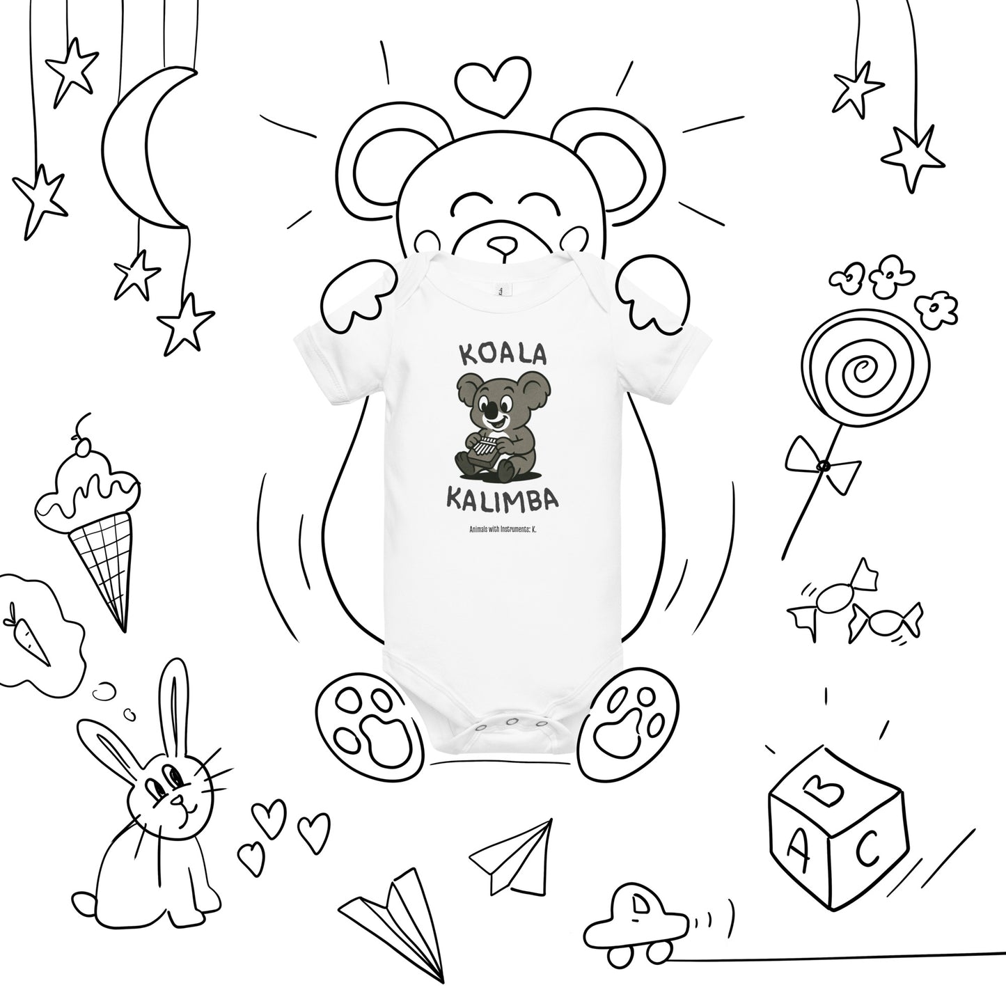 Koala / Kalimba -- "Animals with Instruments" Baby One-piece